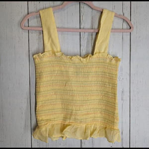 Modcloth Size Medium Hot Fun In The Summertime Smocked Yellow‎ Tank Top
